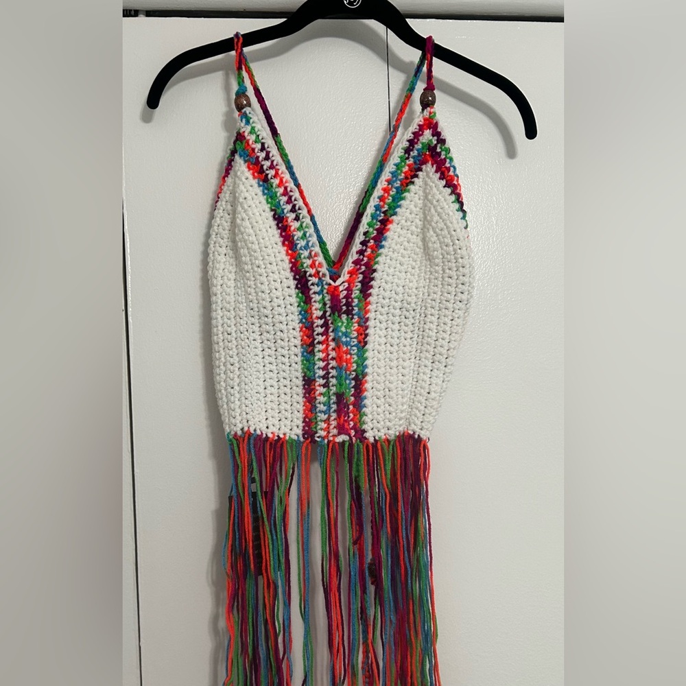 Handmade Crochet tank top style boho top with fringe